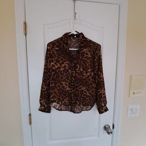 Sheer Leopard Print Button down shirt size medium, NWOT